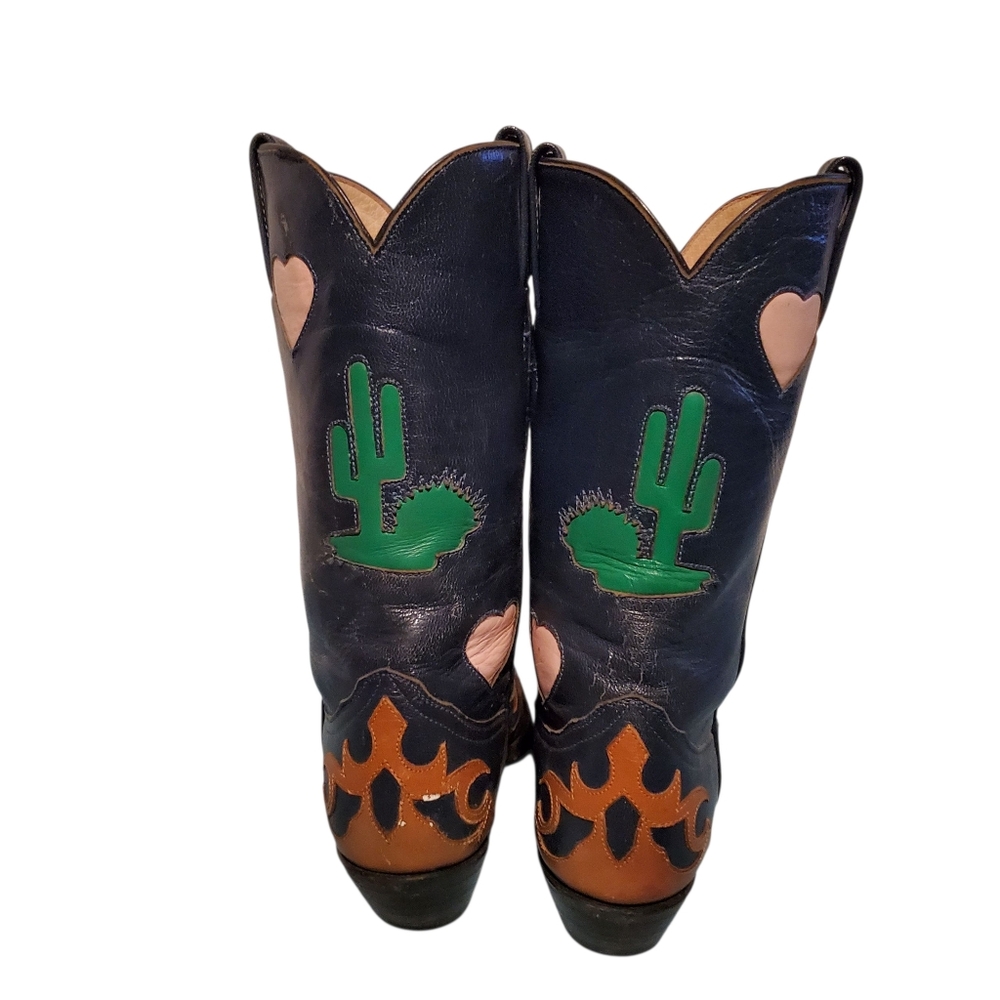 Vintage Larry Mahan Cactus/Heart Inlays Cowboy Western Boots Women's Size 7.5B - Picture 7 of 12